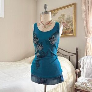 blue rhinestone mcbling tank  y2k zona libre blue graphic tank top size xl